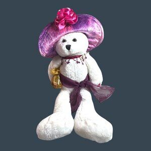 Chantilly Lane Musical Teddy Bear Red Hat Society Purple & Pink Hat NO MUSIC